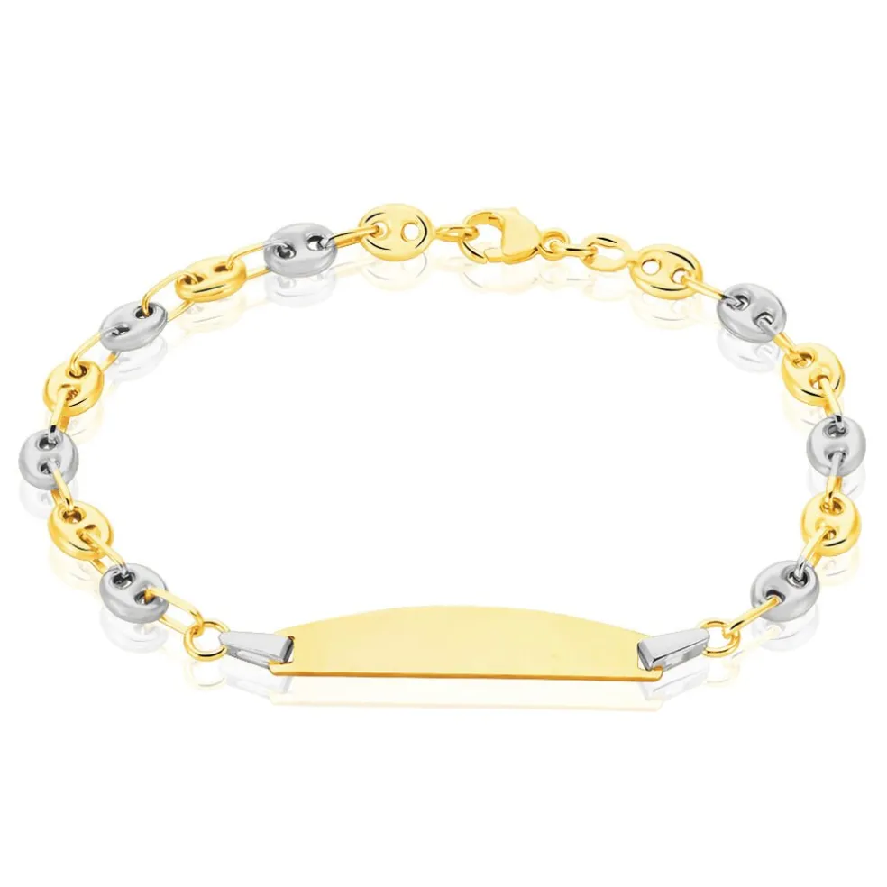 Bracelet Identité Evin Maille Grain De Cafe Or Bicolore