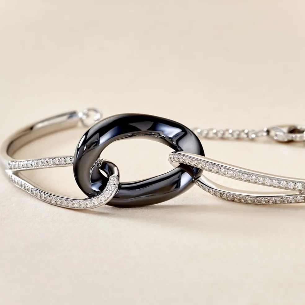 Bracelet Jonc Ceramik Design Argent Céramique Et Oxyde De Zirconium
