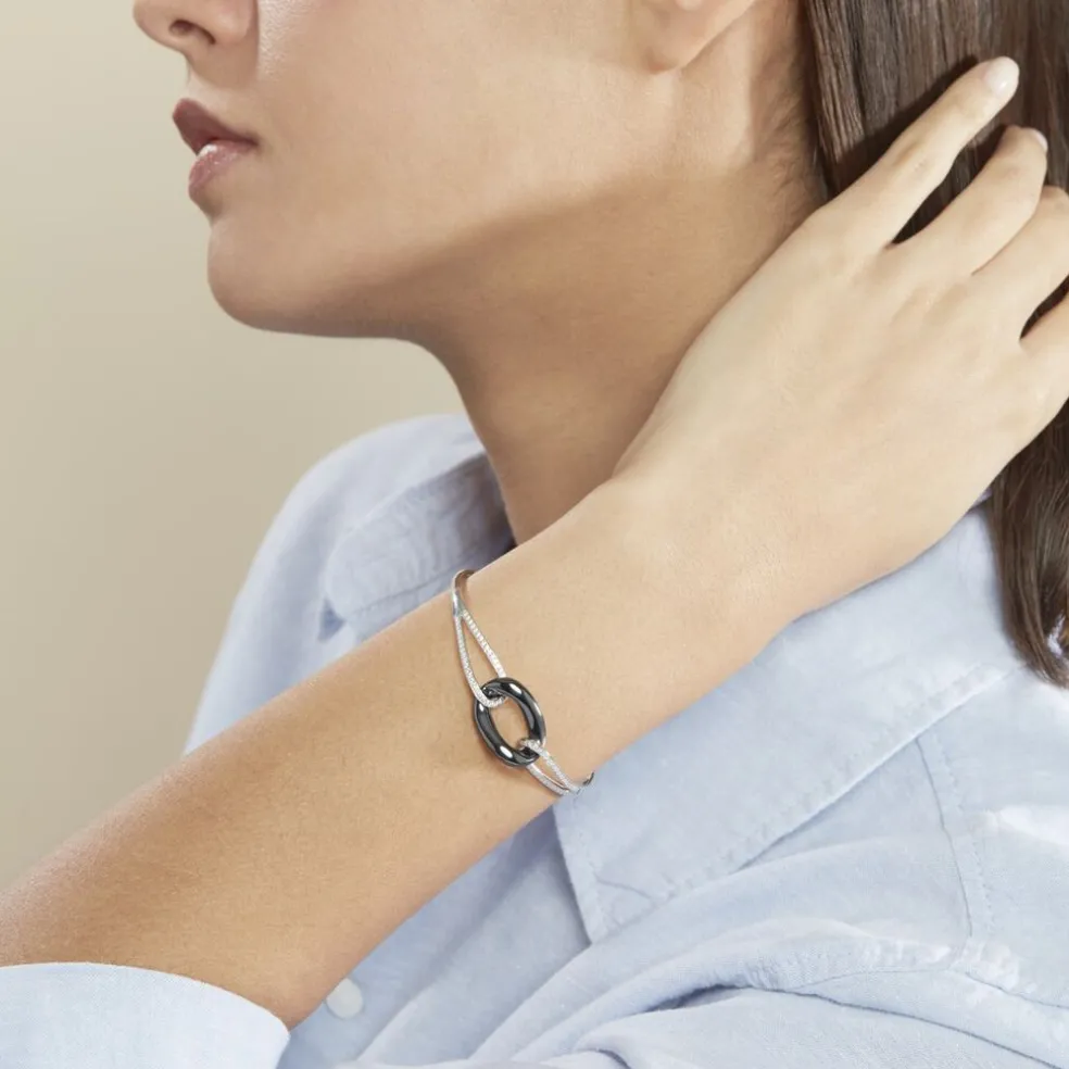 Bracelet Jonc Ceramik Design Argent Céramique Et Oxyde De Zirconium