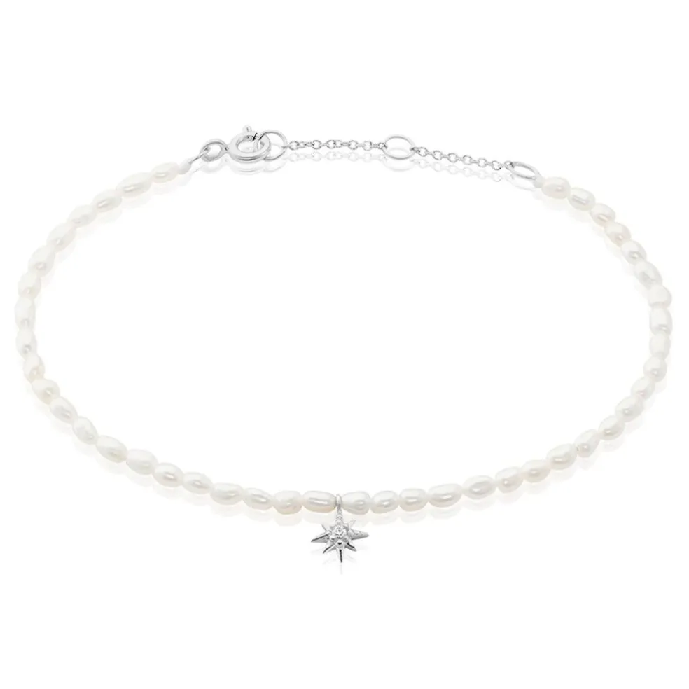 Bracelet Shelah Argent Blanc Perle De Culture Oxyde De Zirconium