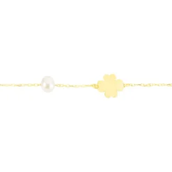 Bracelet Trefle Or Jaune Perle De Culture