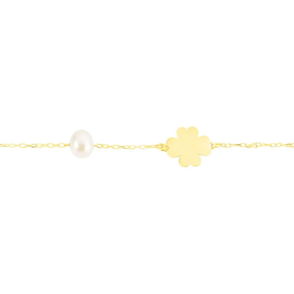 Bracelet Trefle Or Jaune Perle De Culture