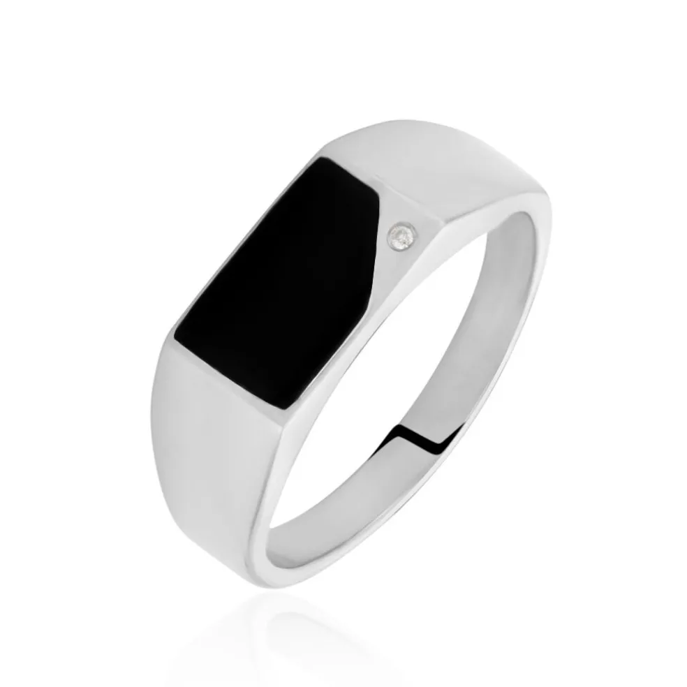 Chevalière Argent Blanc Python Email Et Oxyde De Zirconium