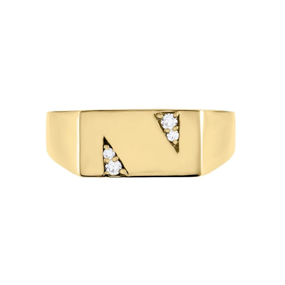 Chevalière Plaqué Or Jaune Asa Oxydes De Zirconium