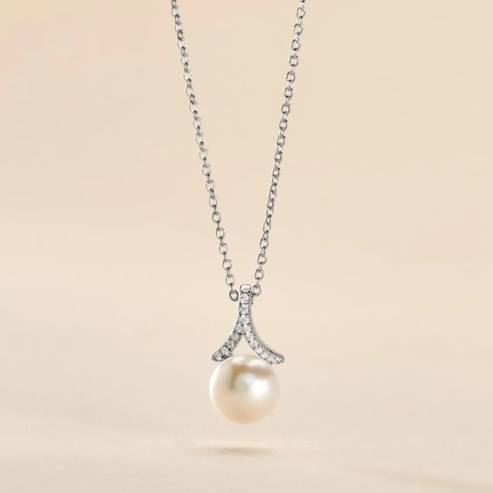 Collier Albine Argent Blanc Perle De Culture Et Oxyde De Zirconium