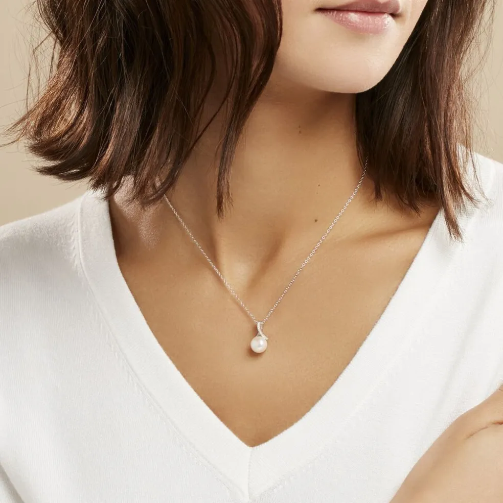 Collier Albine Argent Blanc Perle De Culture Et Oxyde De Zirconium