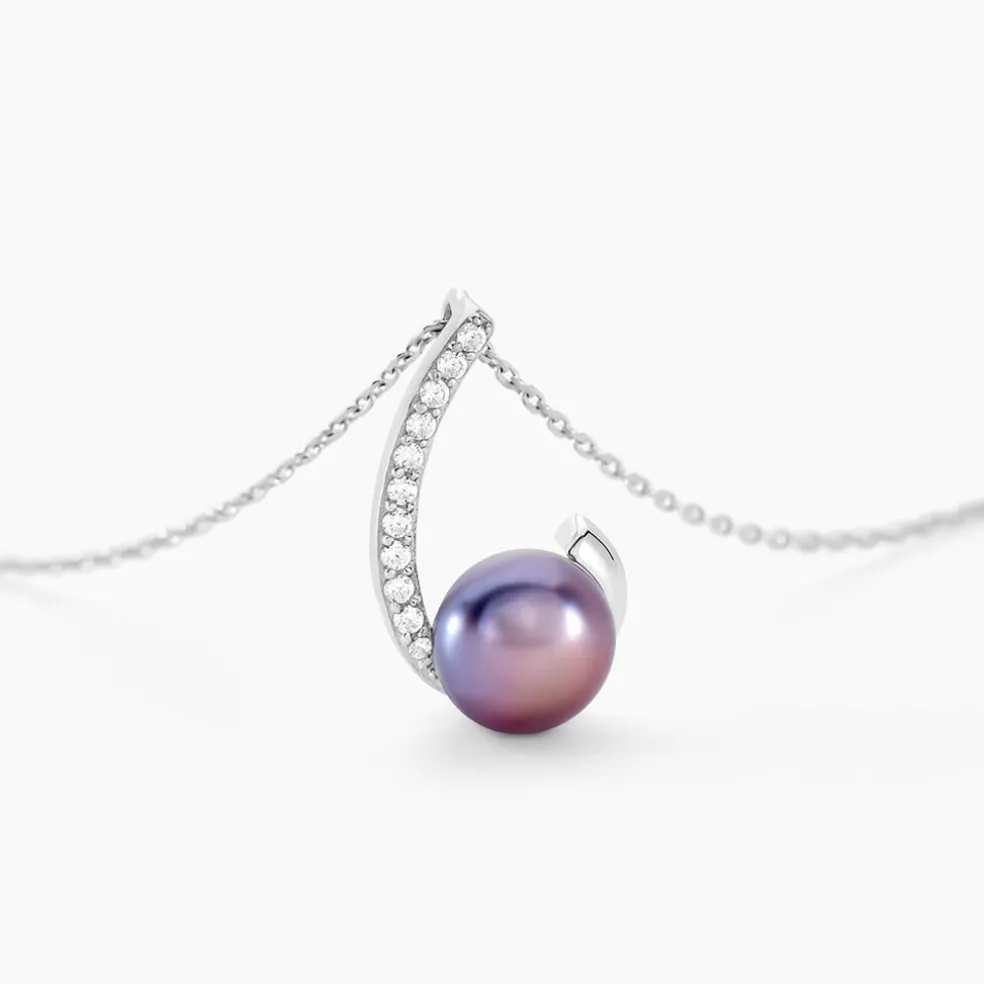 Collier Anais Or Blanc Perle De Culture Et Oxyde De Zirconium