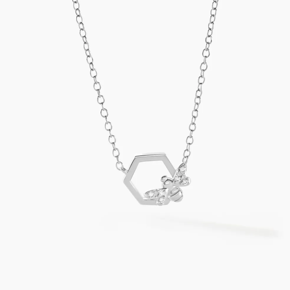 Collier Argent Blanc Bee Good Oxyde De Zirconium