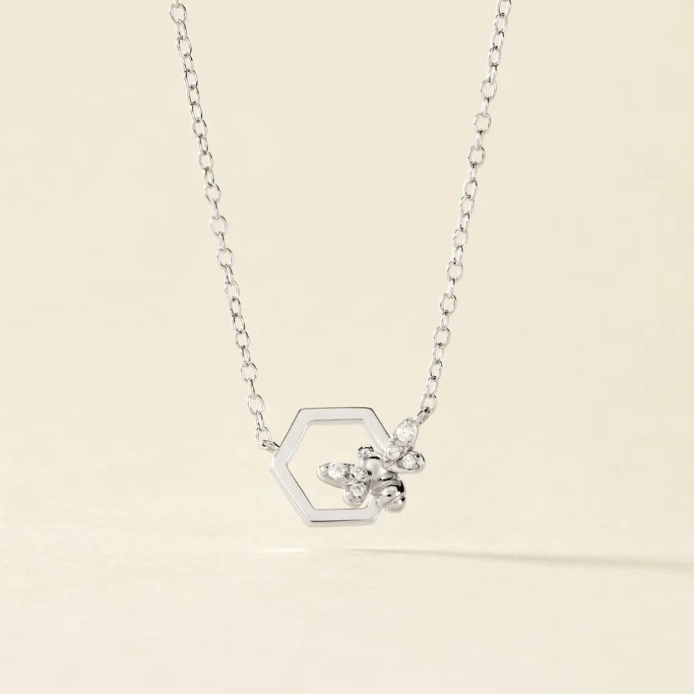 Collier Argent Blanc Bee Good Oxyde De Zirconium