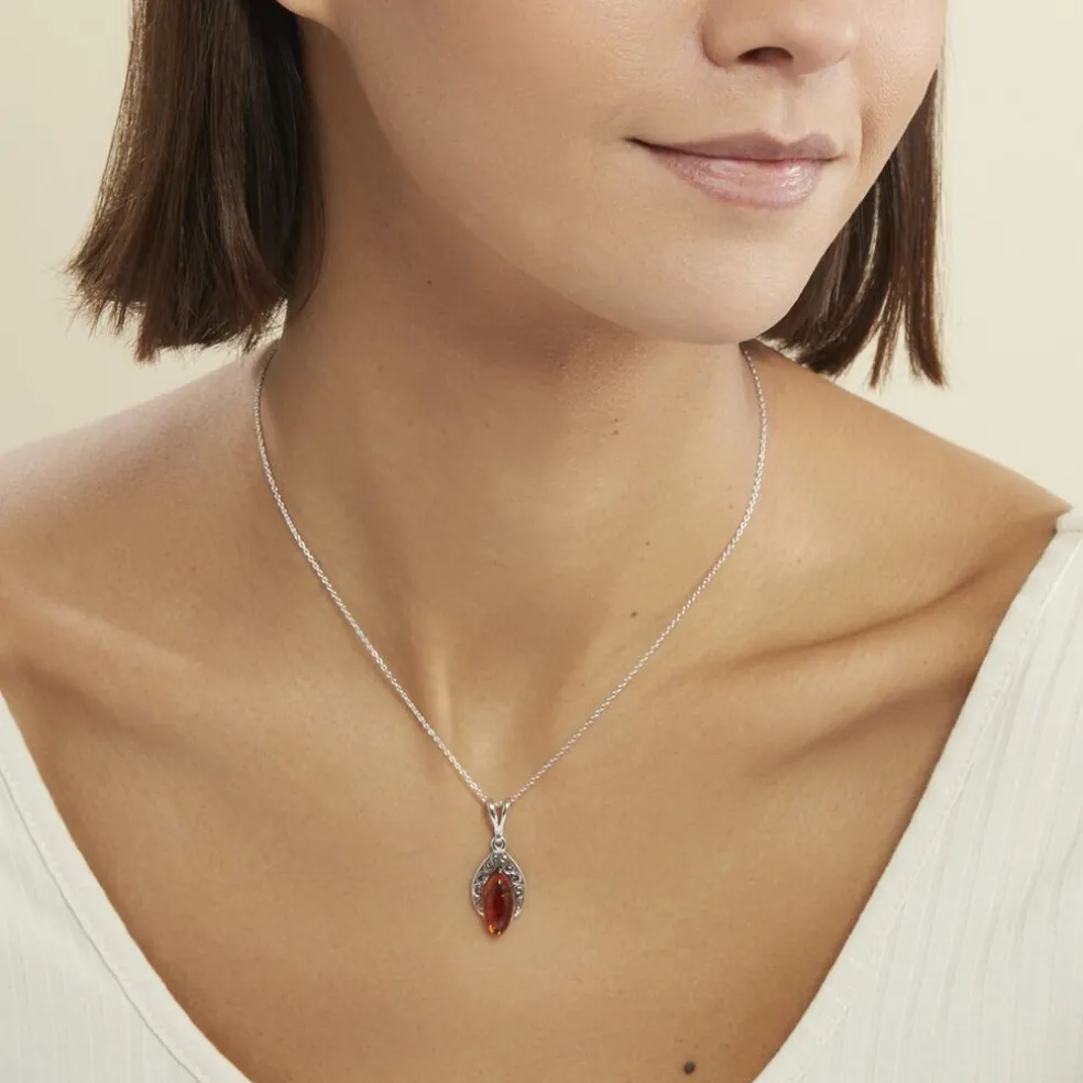 Collier Argent Blanc Enya Ambre