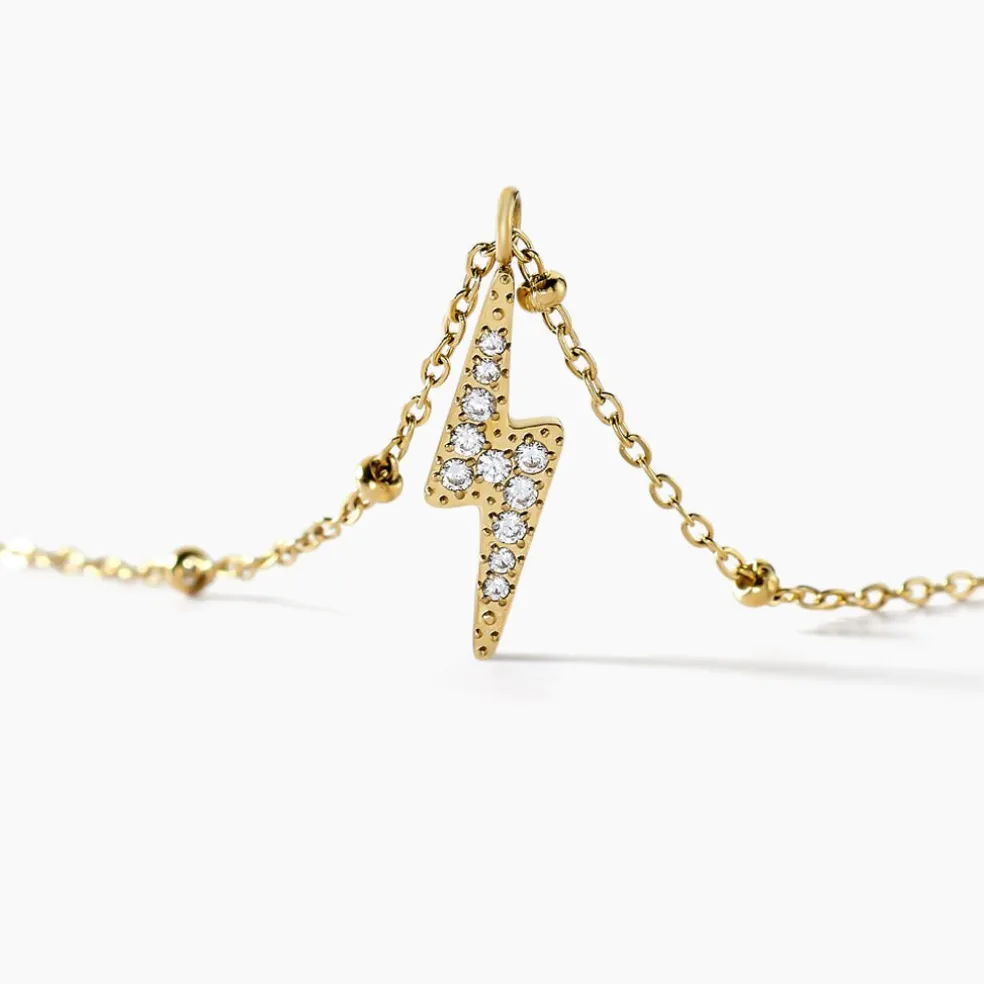 Collier Aurore Acier Doré éclair Cristal