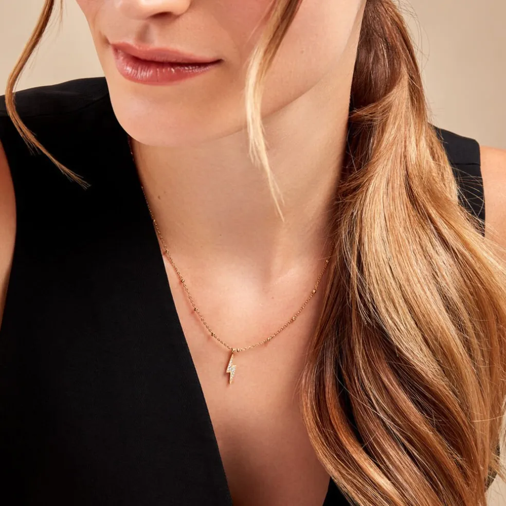 Collier Aurore Acier Doré éclair Cristal