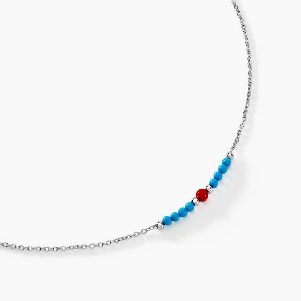 Collier Behati Argent Blanc Corail Turquoise