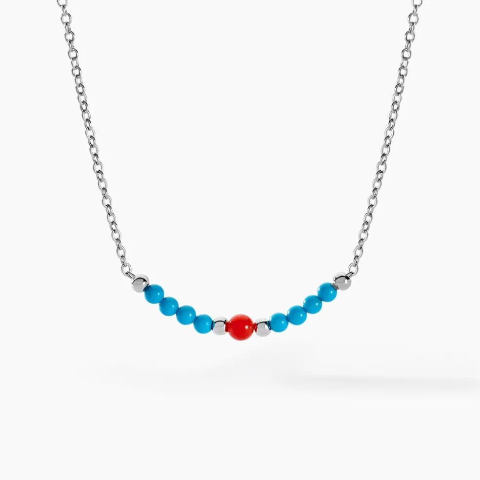 Collier Behati Argent Blanc Corail Turquoise