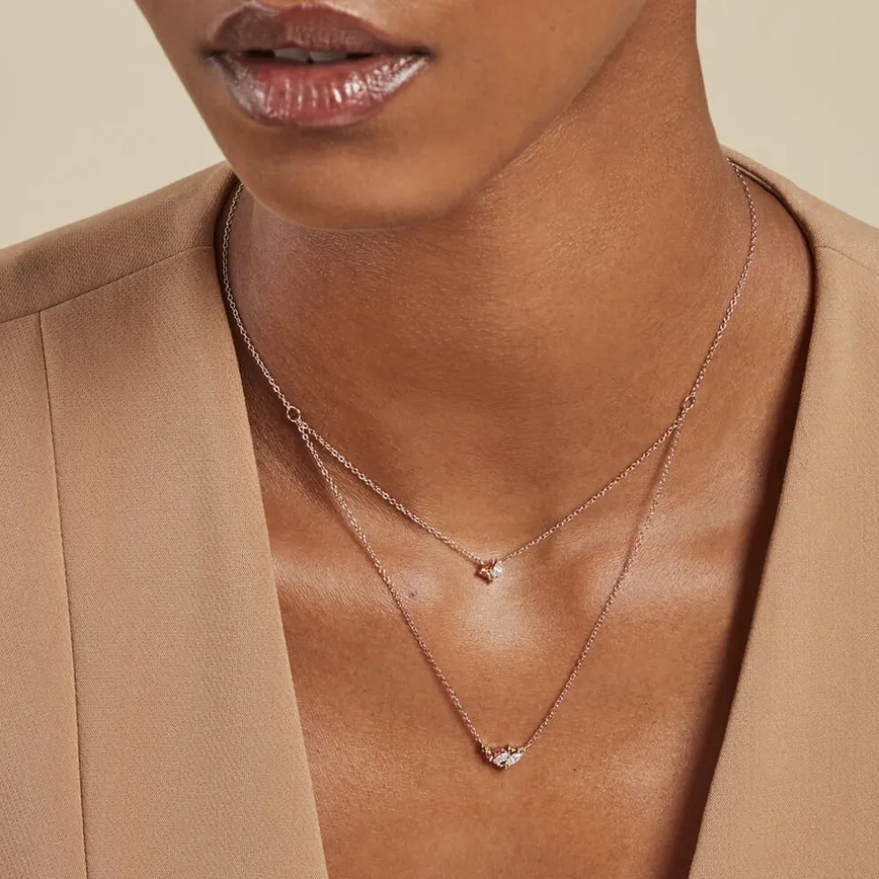 Collier Camelia Argent Rose Oxyde De Zirconium