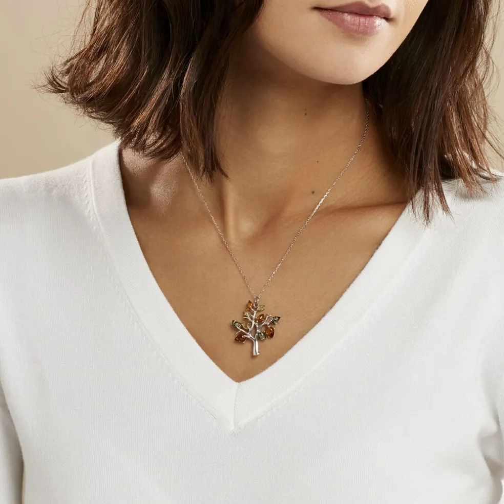 Collier Chahida Argent Blanc Ambre