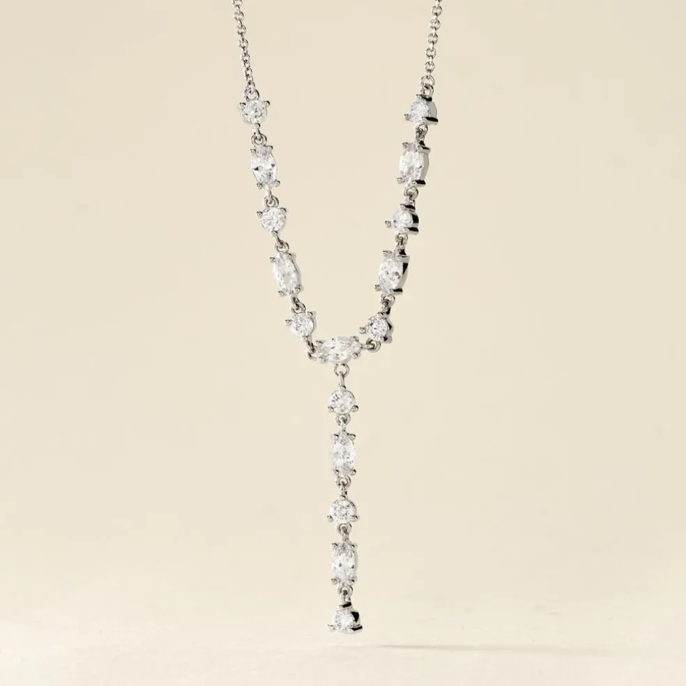 Collier Cravate Argent Blanc Shiny Nights Oxyde De Zirconium