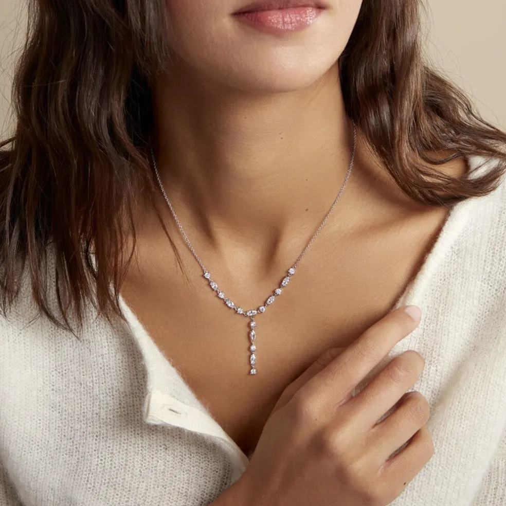 Collier Cravate Argent Blanc Shiny Nights Oxyde De Zirconium