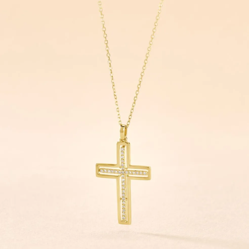 Collier Croix Or Jaune Diamant