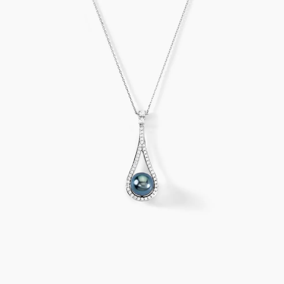 Collier Gillet Or Blanc Perle De Tahiti Oxyde Zirconium