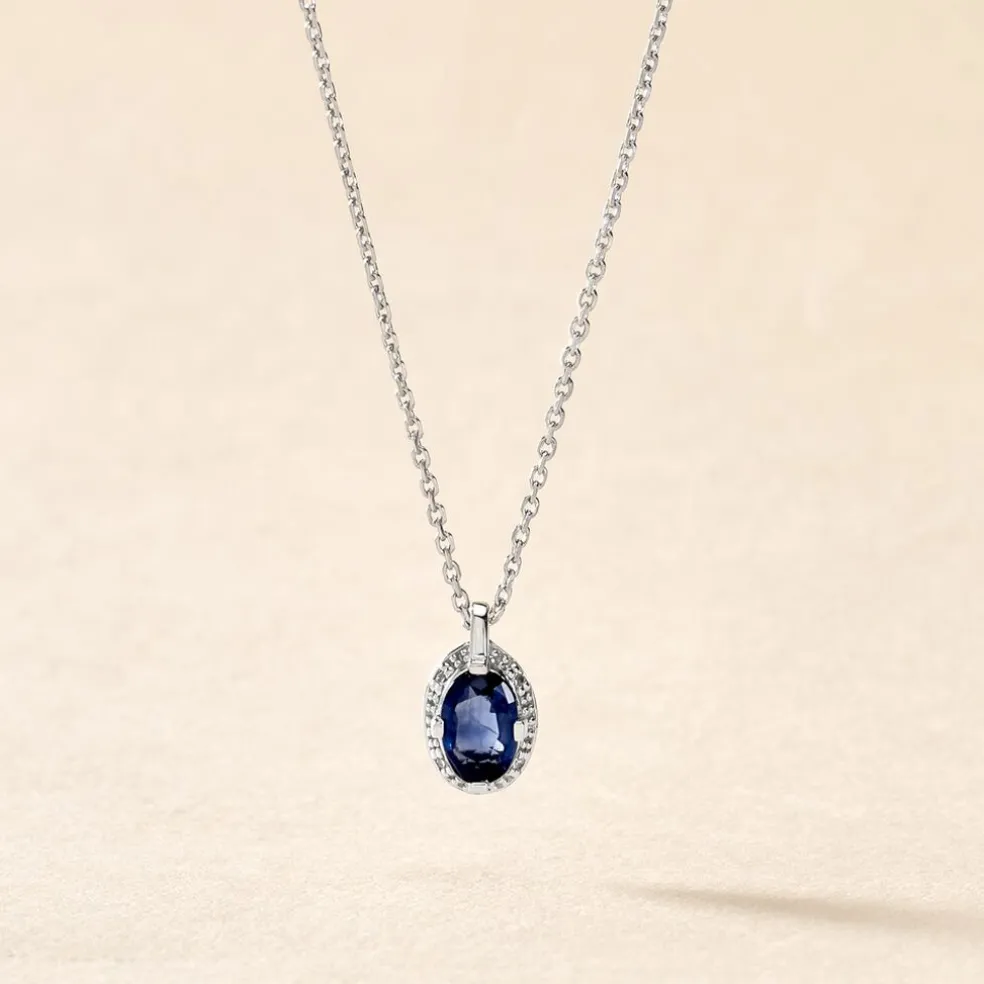 Collier Kriska Or Blanc Saphir Et Diamant