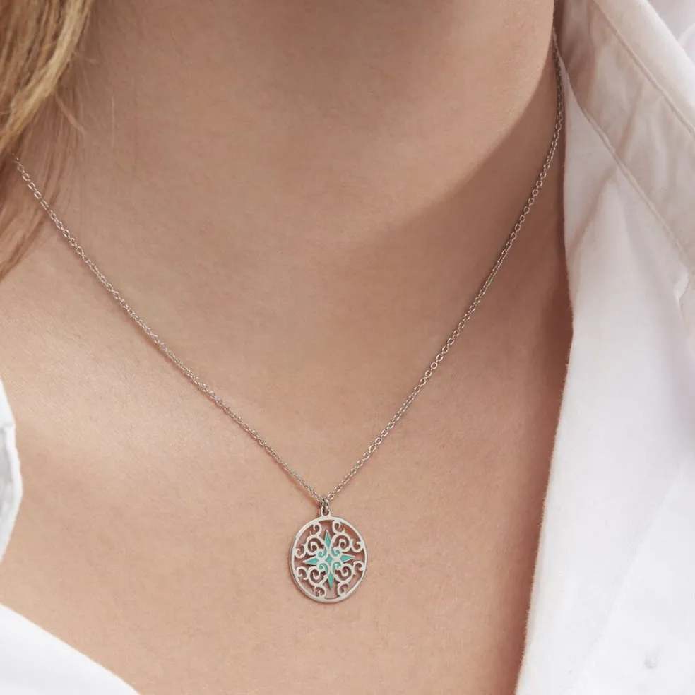 Collier Krysia Argent Blanc Email Turquoise