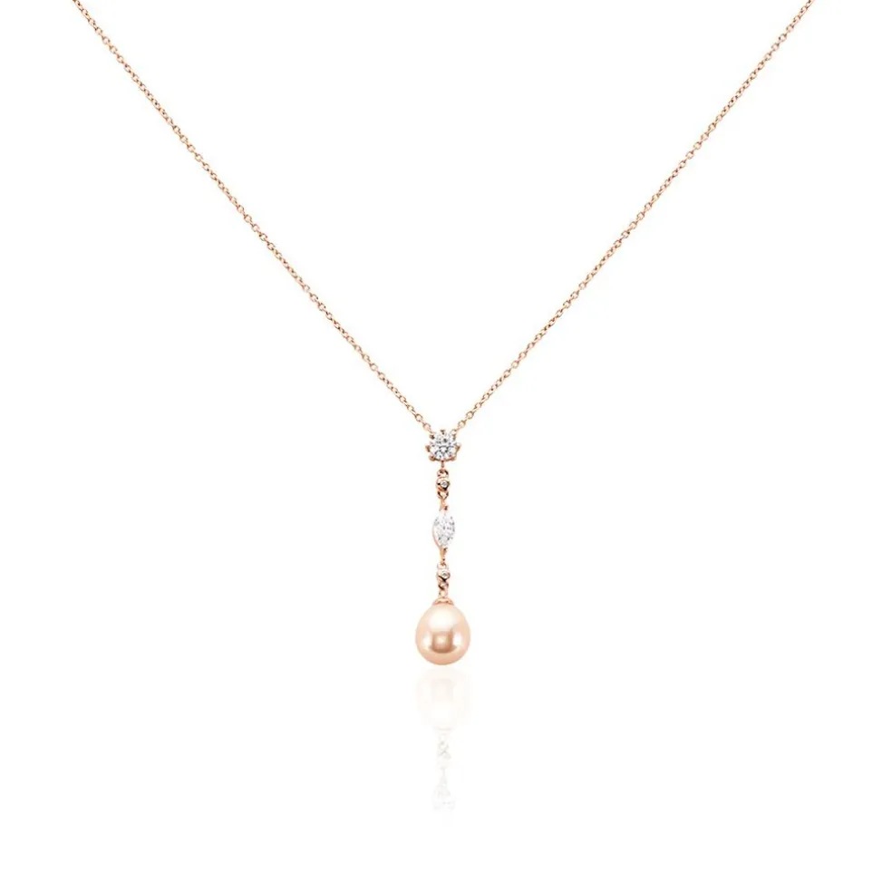 Collier Lynes Argent Rose Perle De Culture Et Oxyde De Zirconium