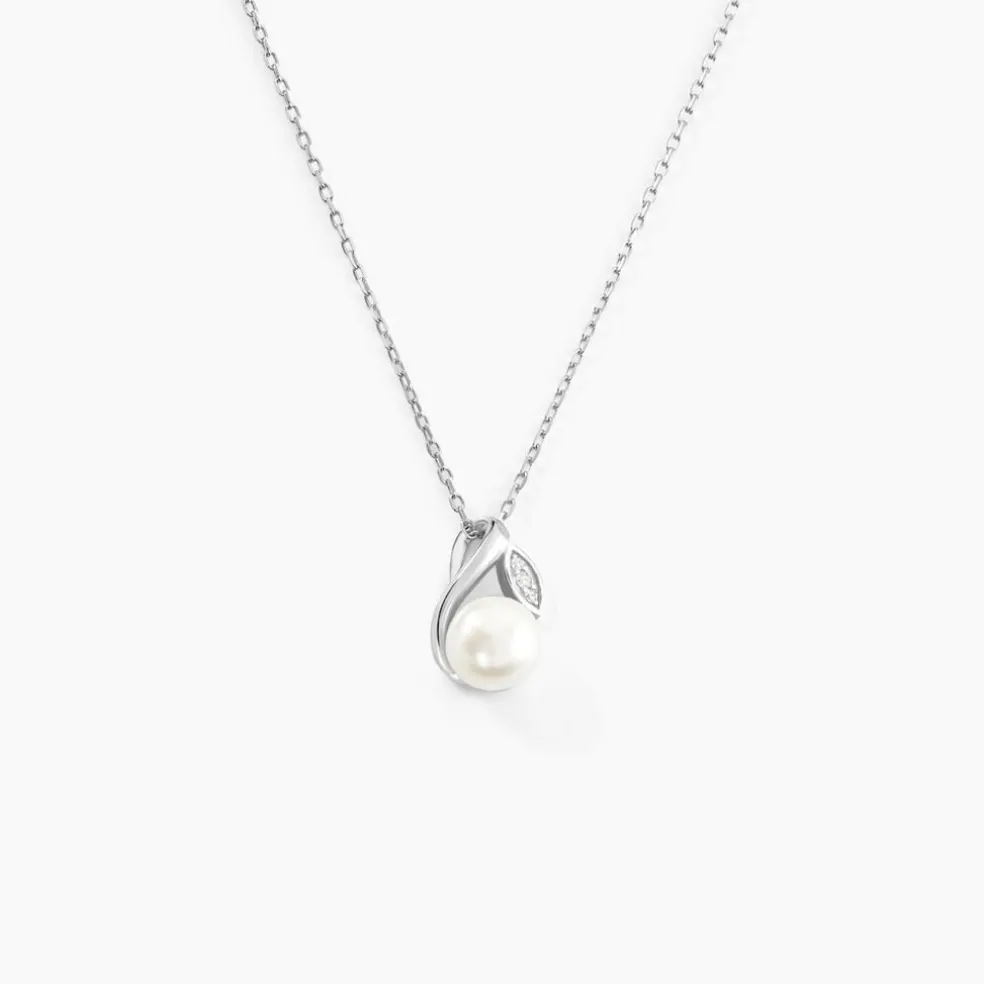 Collier Mesmin Argent Blanc Perle De Culture Et Oxyde De Zirconium