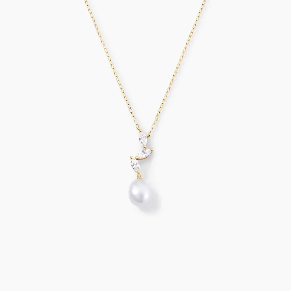 Collier Nacrée Or Jaune Perle De Culture Oxyde De Zirconium