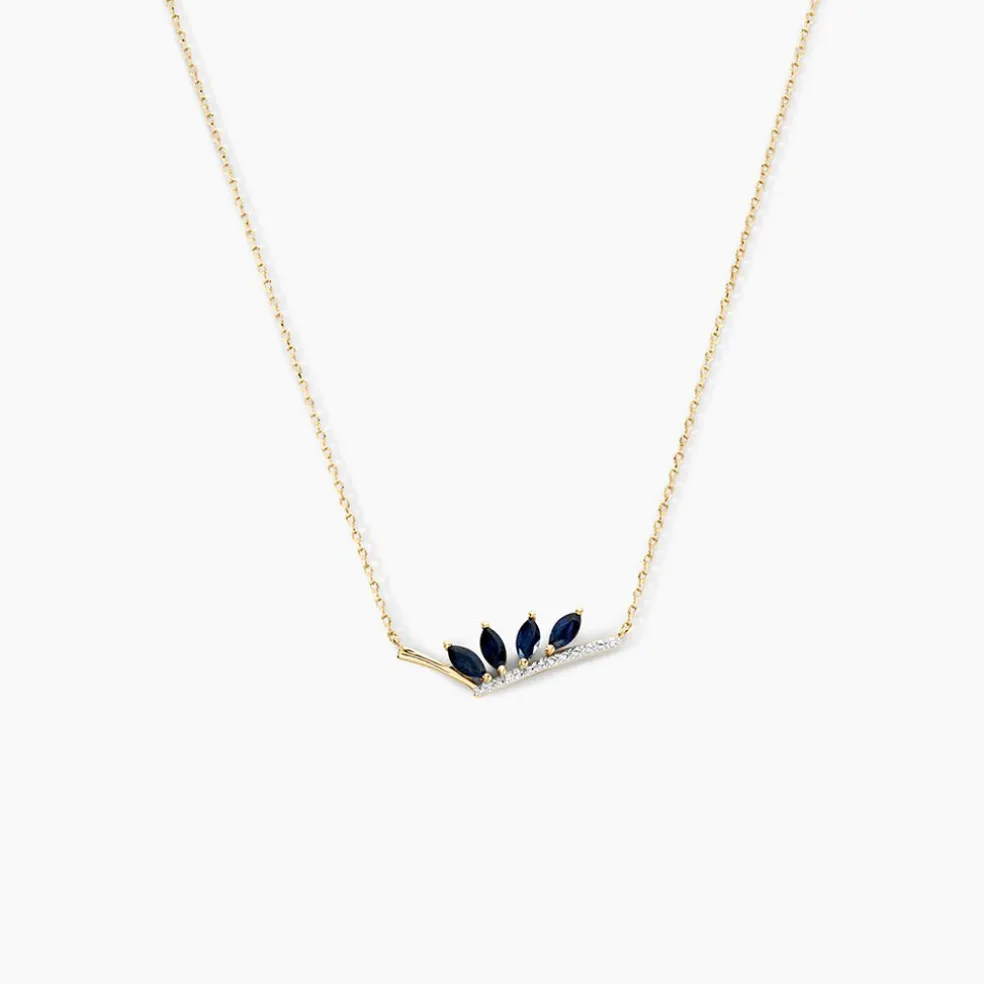 Collier Navette Or Jaune Saphir Diamant