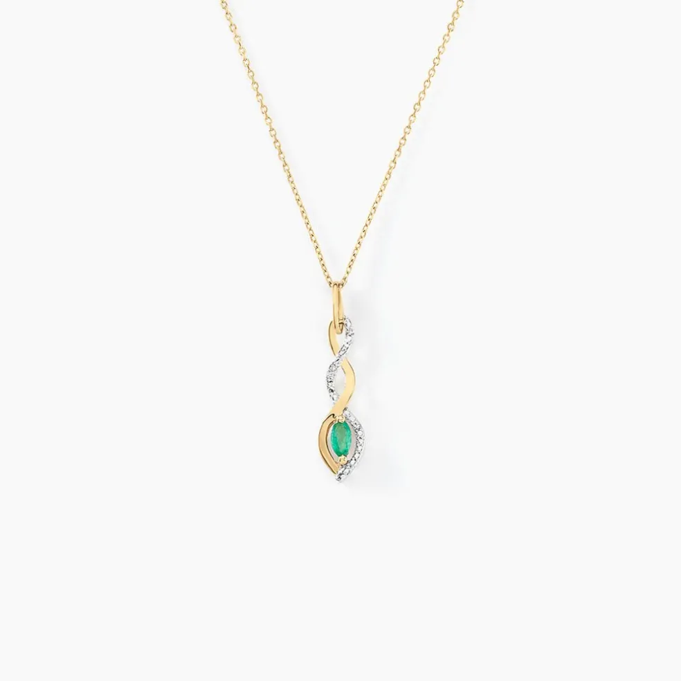 Collier Ondulations Or Jaune Emeraude Diamant