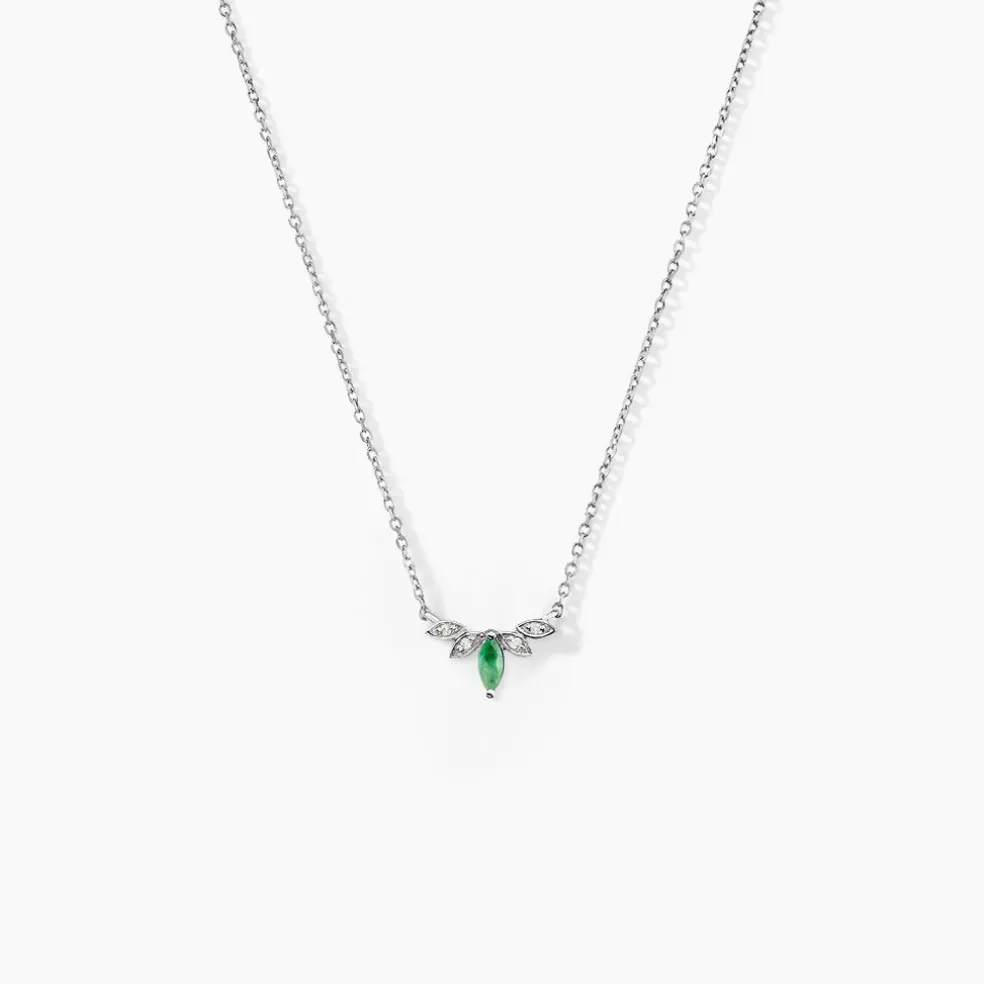 Collier Or Blanc Febe Emeraude Diamant