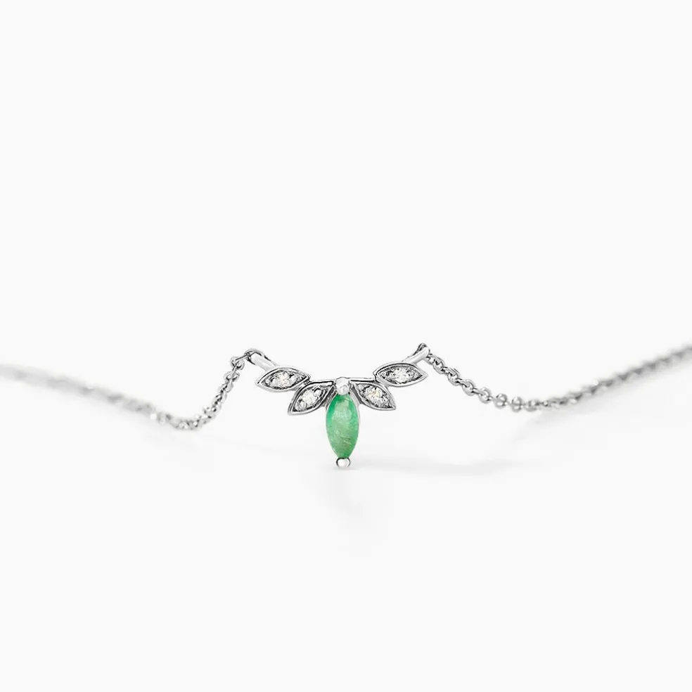 Collier Or Blanc Febe Emeraude Diamant