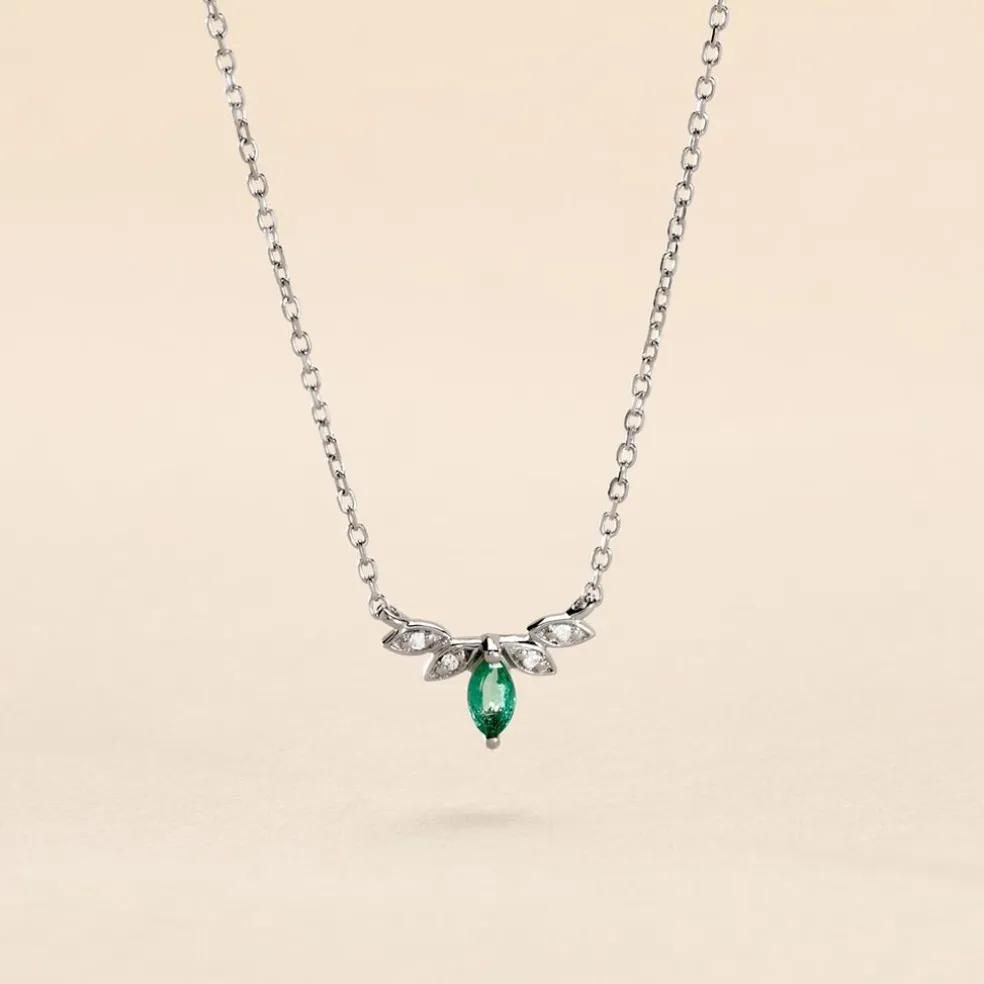 Collier Or Blanc Febe Emeraude Diamant