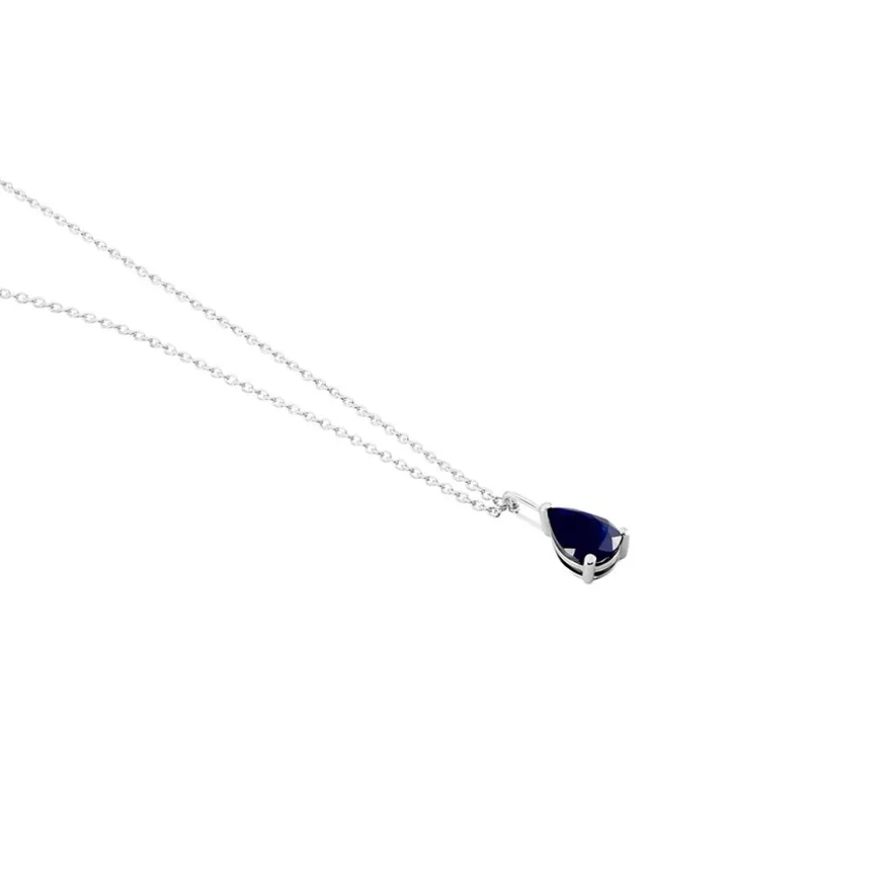 Collier Or Blanc Goutte Saphir
