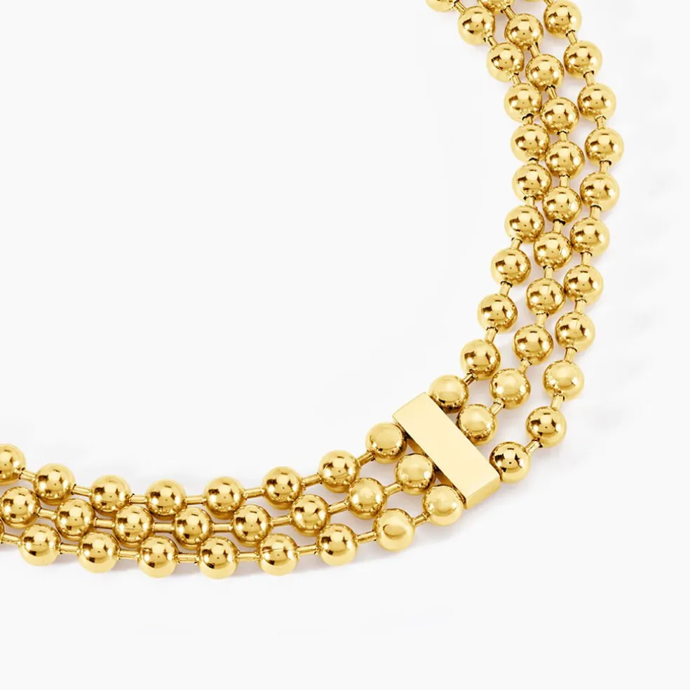 Collier Perles Solaires Acier Jaune
