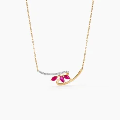 Collier Petale Or Bicolore Rubis Et Diamant