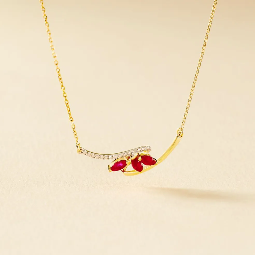 Collier Petale Or Bicolore Rubis Et Diamant