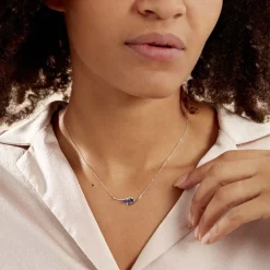 Collier Petale Or Blanc Saphir Et Diamant