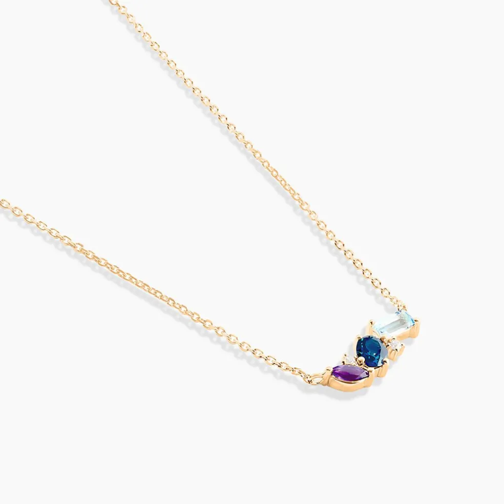Collier Printemps Précieux Or Jaune Topaze Améthyste