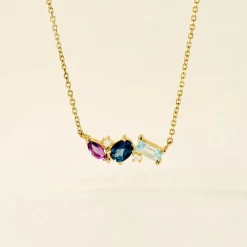Collier Printemps Précieux Or Jaune Topaze Améthyste