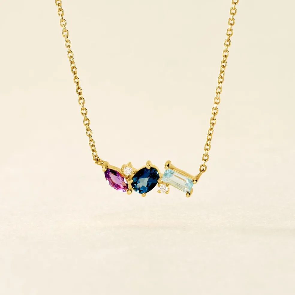 Collier Printemps Précieux Or Jaune Topaze Améthyste