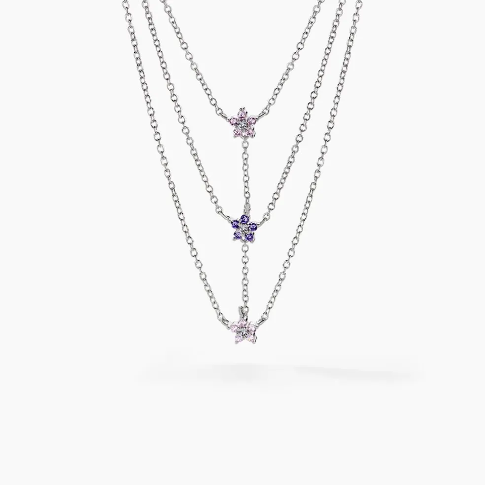 Collier Purple Bloom Argent Blanc Oxyde De Zirconium