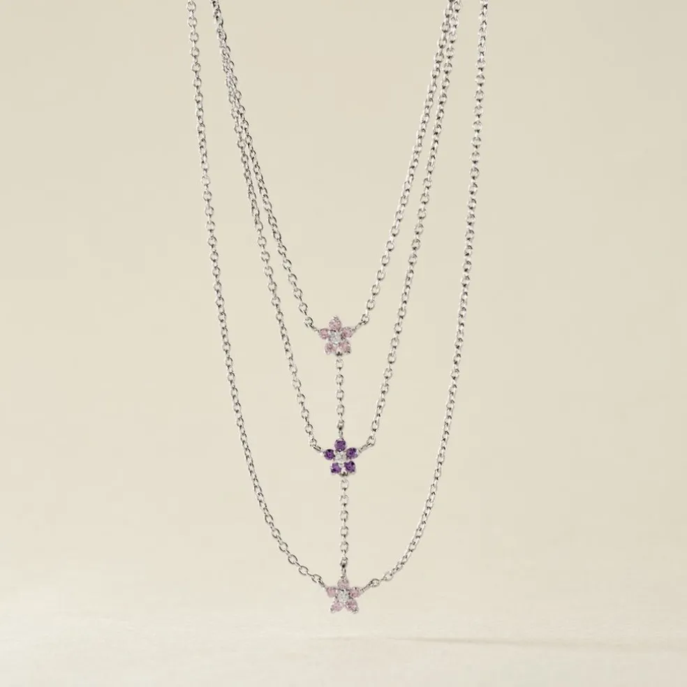 Collier Purple Bloom Argent Blanc Oxyde De Zirconium