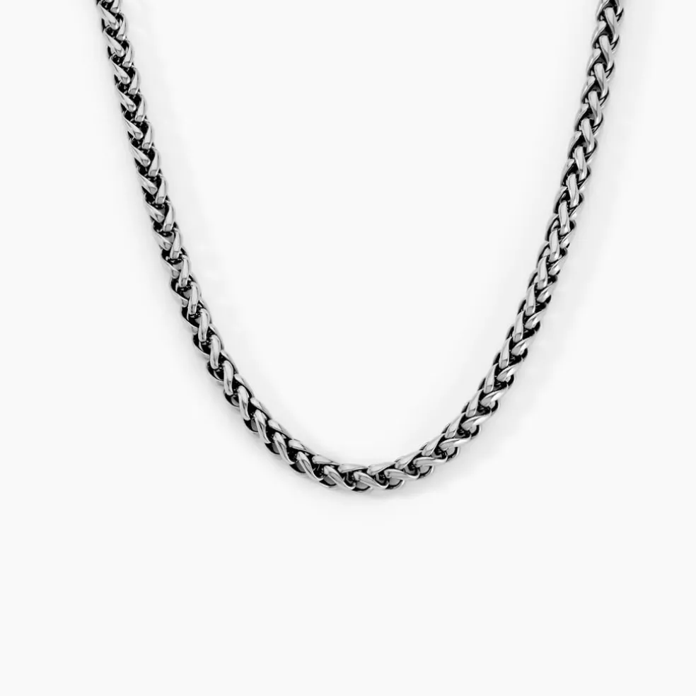 Collier Raph Maille Palmier Acier Gris