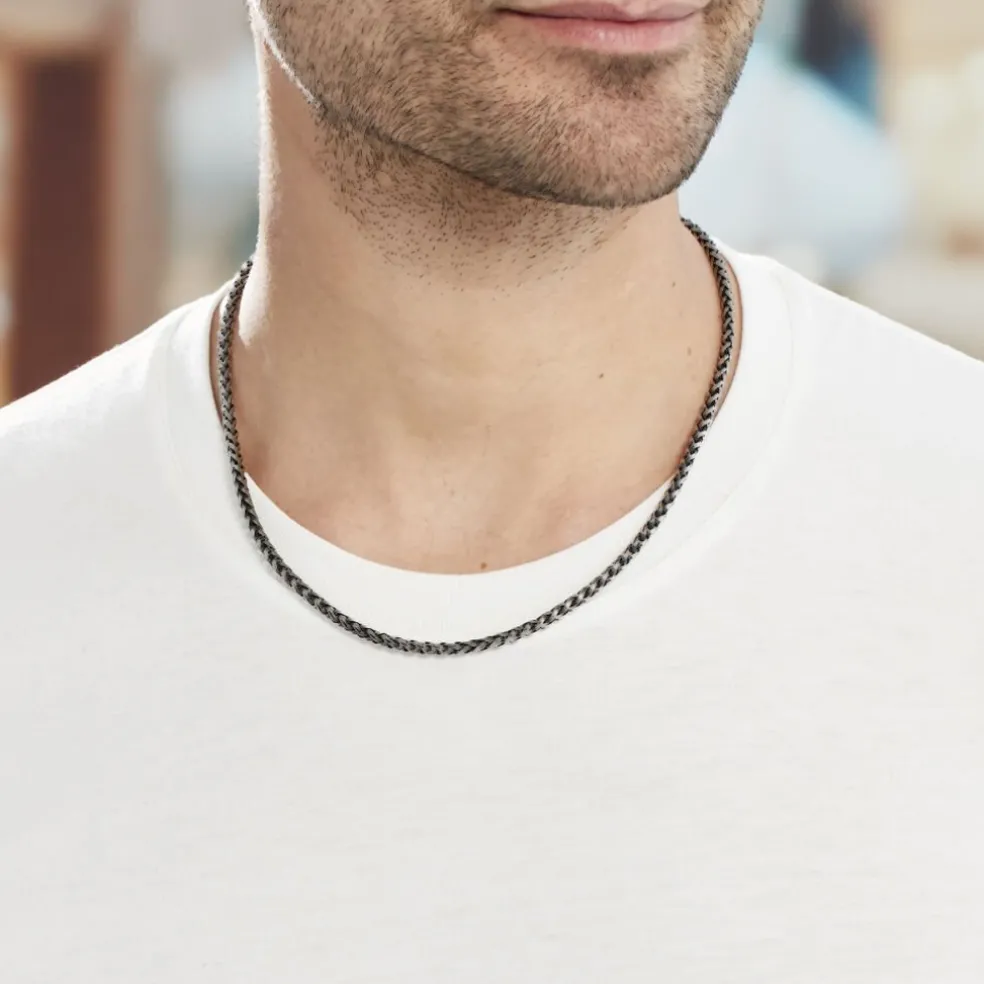 Collier Raph Maille Palmier Acier Gris