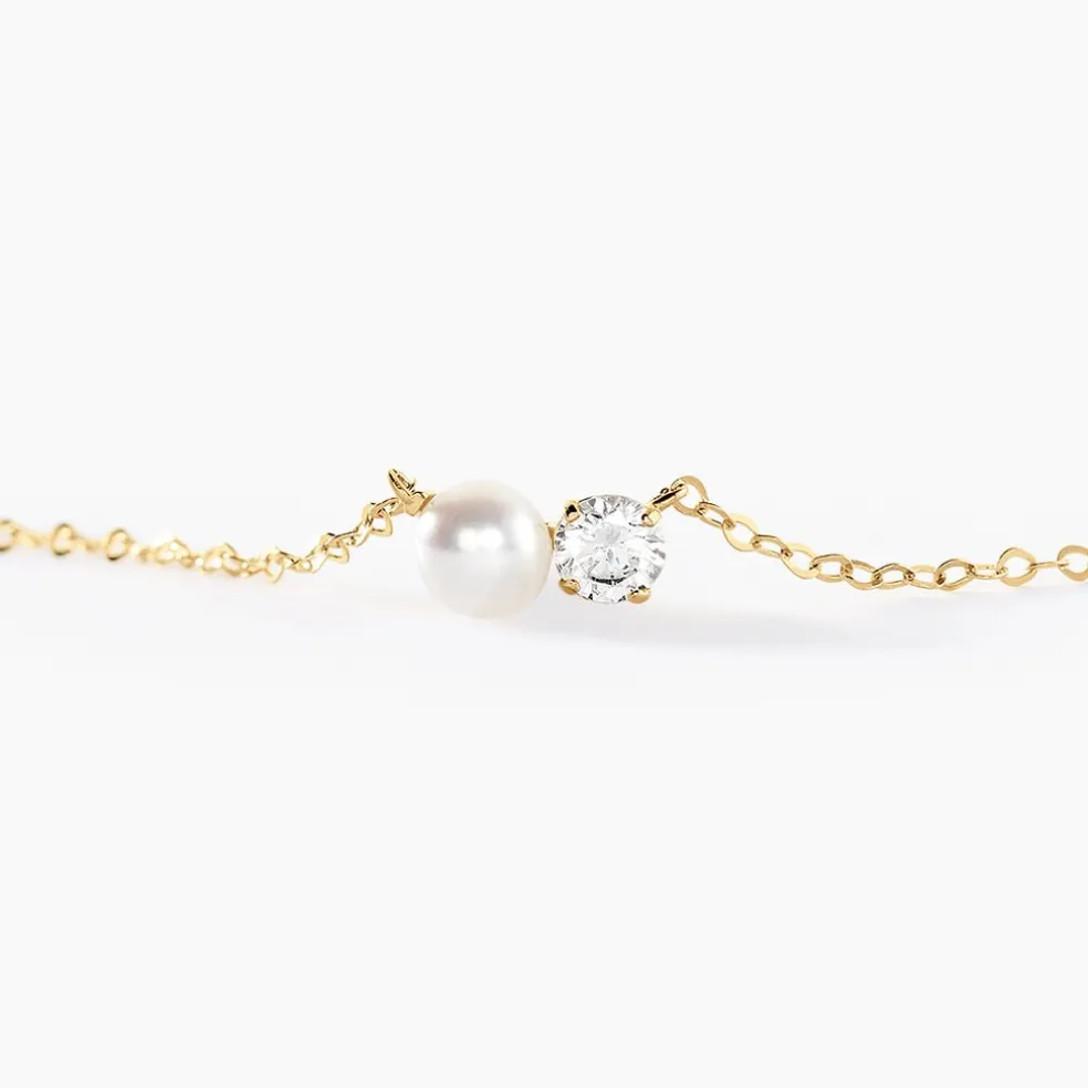 Collier Riitta Or Jaune Perle De Culture Oxyde De Zirconium