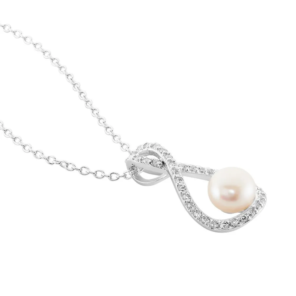 Collier Rozane Argent Blanc Perle De Culture Et Oxyde De Zirconium