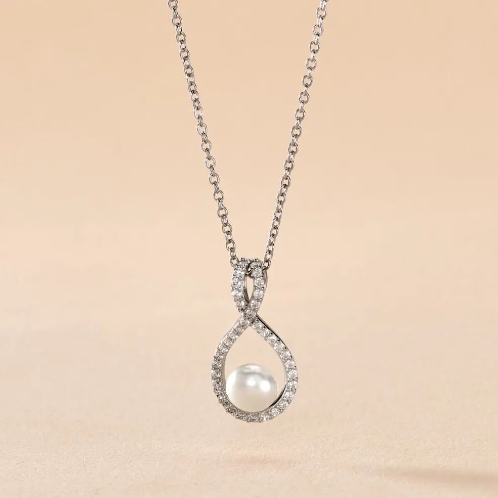 Collier Rozane Argent Blanc Perle De Culture Et Oxyde De Zirconium