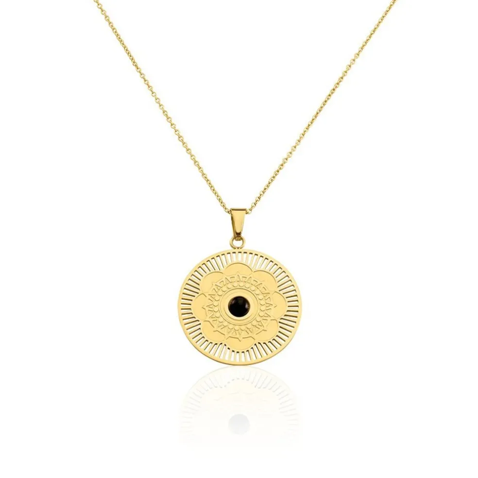 Collier Sautoir Acier Doré Staffan Agate